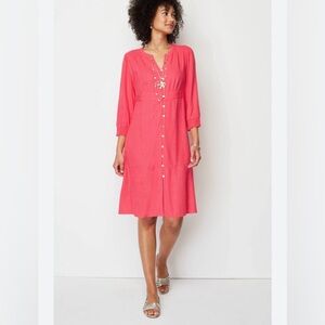 J. Jill A-Line Linen Blend Midi Dress in a strawberry pink size XL